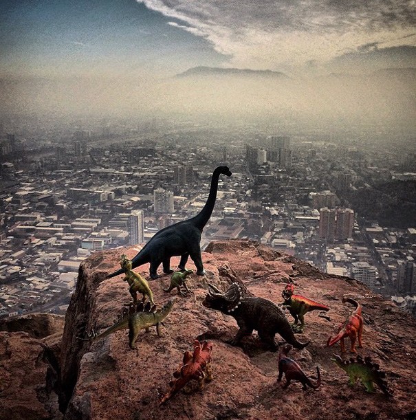 travel photos with dinosaur toys