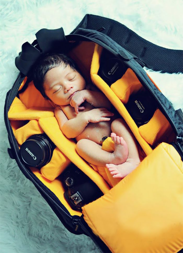 babies sleeping in camera bags 8