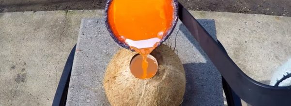 molten copper into coconut