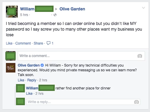 hilarious facebook restaurant comments