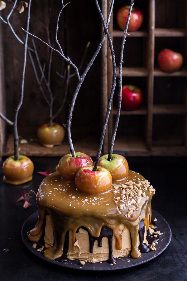 salted caramel apple snickers cake