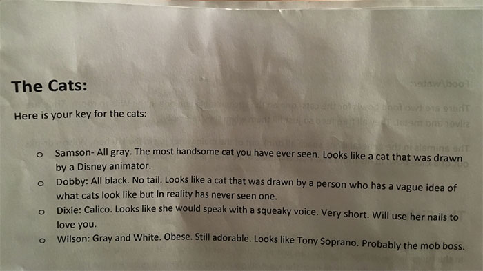 funny pet sitter note