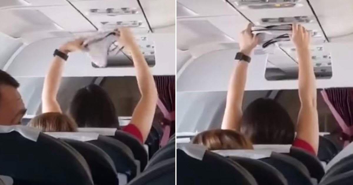 woman dries underwear on flight