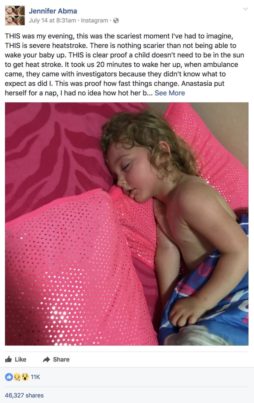 napping daughter heatstroke