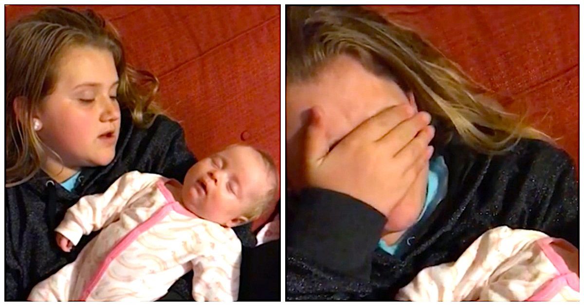Big Sister Cries While Singing When She Sees Sleeping Baby Smile At Her Voice