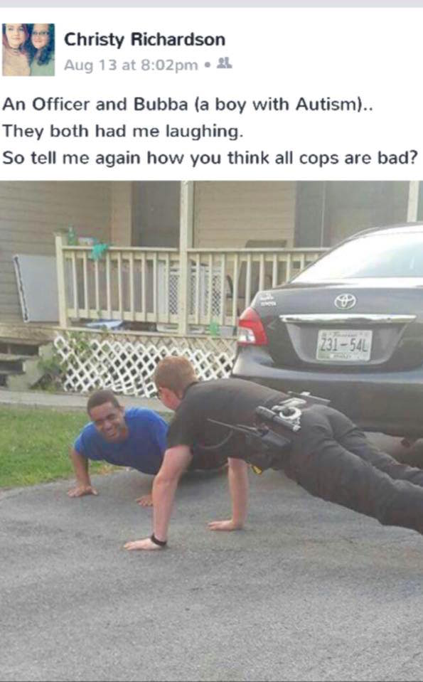 cop teaches autistic boy pushups