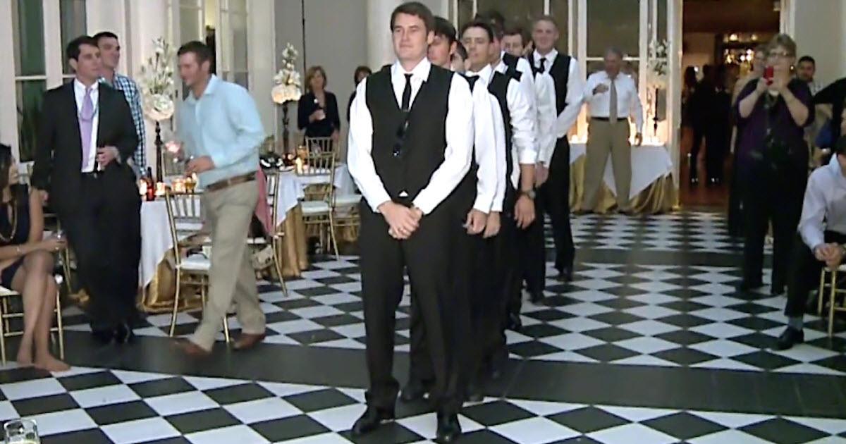 Groom And 9 Friends Line Up When Music Comes On, Start Shaking Their Heads In Hysterical Dance