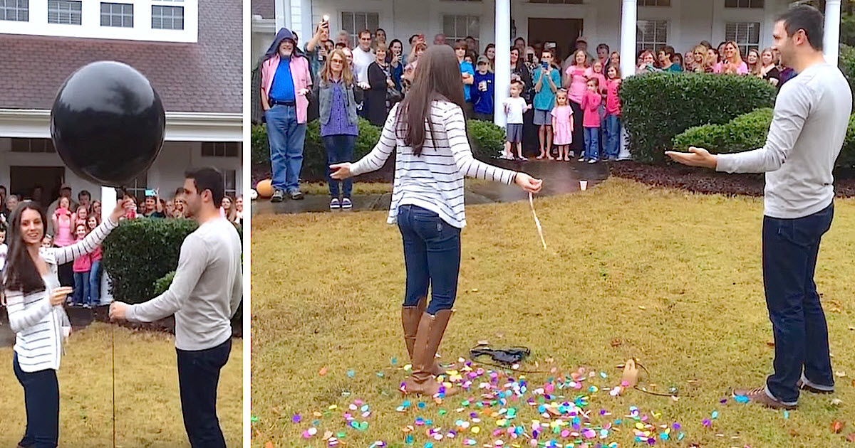 Wife Is Confused By Rainbow Confetti During Gender Reveal, Then Husband Grabs A Box On The Grass