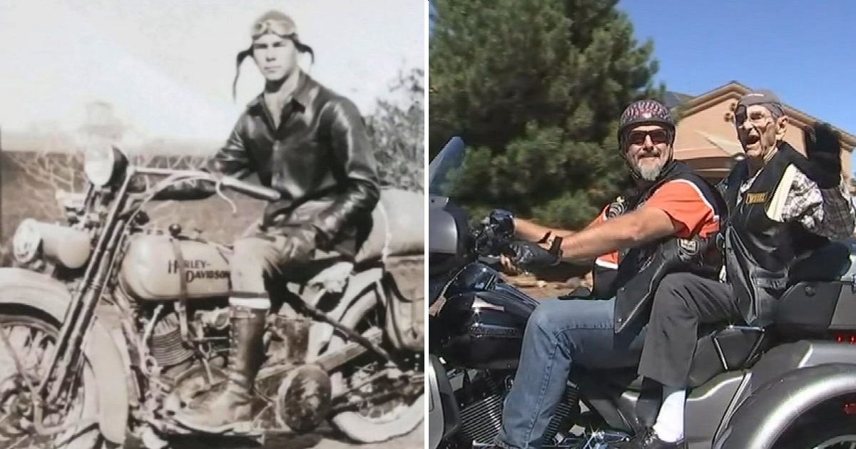 101-Year-Old Veteran Rides A Harley One Last Time With 50 Bikers Behind Him